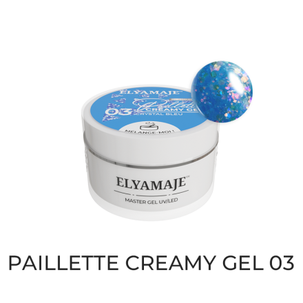 Crystal Bleu n° 03 – Paillette Creamy Gel – Gel de construction UV LED – Elyamaje