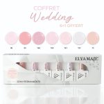 Coffret Wedding Elyamaje avec vernis semi-permanents aux tons clairs, roses et blancs, parfaits pour un mariage.