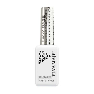 Image Packshot de l'Easy Base, une base colorée avec une texture semi-fluide et auto-égalisante, connue sous le nom de "Rubber Base"_Glitter Milky White_Elyamaje