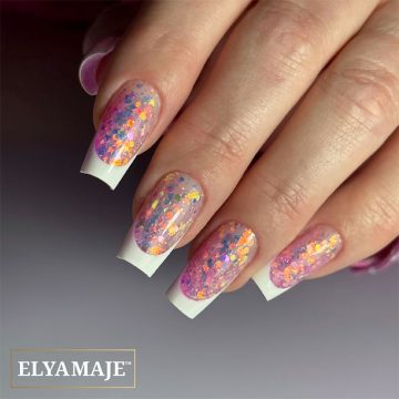 Manucure Paillette Creamy gel 05 - Crystal Pink - Perfect French White Elyamaje