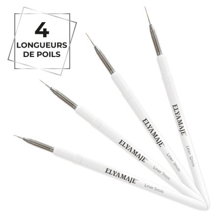 Image packshot des différentes tailles de pinceaux liner pour nail art Elyamaje.