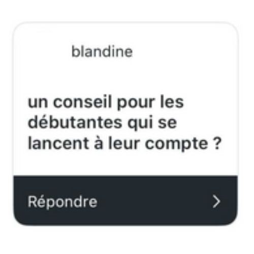 Carte de question d'une abonnée demandant un conseil pour les prothésistes ongulaires débutantes qui se lancent à leur compte.